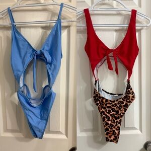 Blue and Red Leopard Print Swimsuit Cut Out One Piece